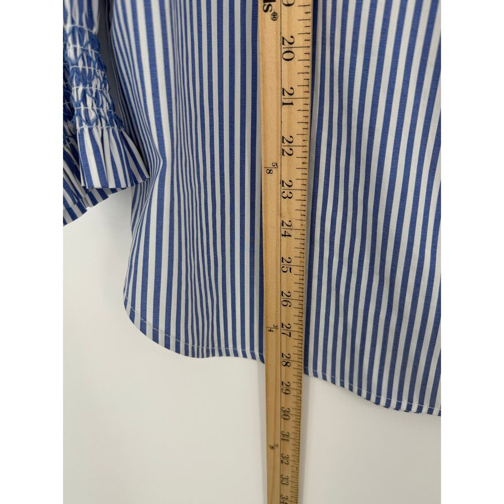 Tuckernuck Blue and White Pinstripe Ruffled Collar Button-Down Blouse - Picture 8 of 12